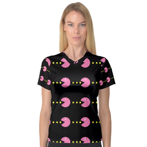 Wallpaper Pacman Texture Bright Surface Women s V-neck Sport Mesh Tee by Mariart