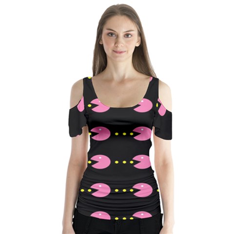 Wallpaper Pacman Texture Bright Surface Butterfly Sleeve Cutout Tee  by Mariart