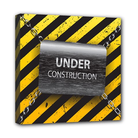 Under Construction Sign Iron Line Black Yellow Cross Mini Canvas 8  X 8  by Mariart