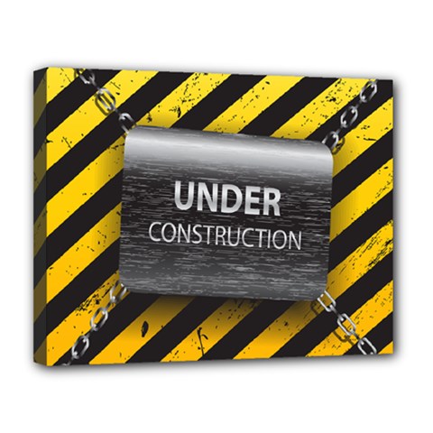 Under Construction Sign Iron Line Black Yellow Cross Canvas 14  X 11  by Mariart