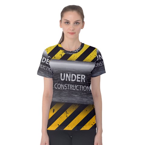 Under Construction Sign Iron Line Black Yellow Cross Women s Cotton Tee by Mariart