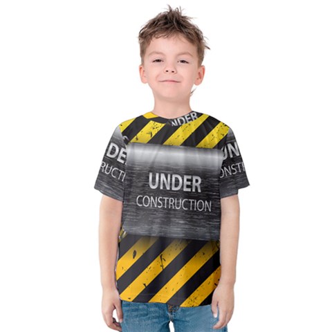 Under Construction Sign Iron Line Black Yellow Cross Kids  Cotton Tee by Mariart