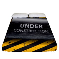 Under Construction Sign Iron Line Black Yellow Cross Fitted Sheet (queen Size) by Mariart