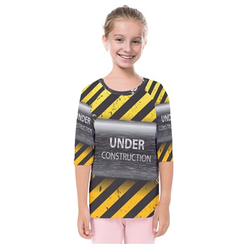 Under Construction Sign Iron Line Black Yellow Cross Kids  Quarter Sleeve Raglan Tee by Mariart