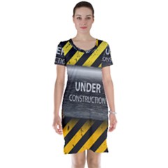 Under Construction Sign Iron Line Black Yellow Cross Short Sleeve Nightdress by Mariart