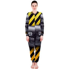 Under Construction Sign Iron Line Black Yellow Cross Onepiece Jumpsuit (ladies)  by Mariart