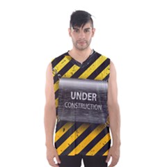 Under Construction Sign Iron Line Black Yellow Cross Men s Basketball Tank Top by Mariart