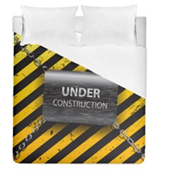 Under Construction Sign Iron Line Black Yellow Cross Duvet Cover (queen Size) by Mariart