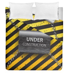 Under Construction Sign Iron Line Black Yellow Cross Duvet Cover Double Side (queen Size) by Mariart