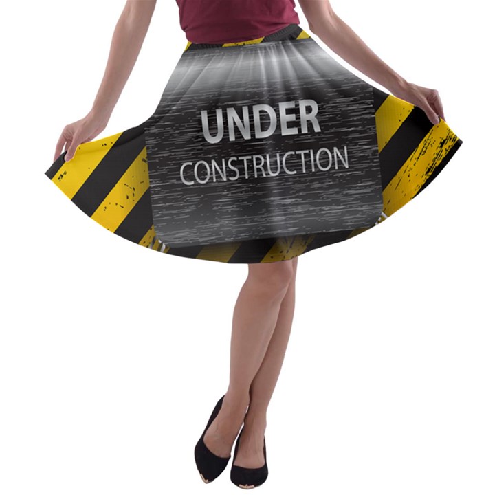 Under Construction Sign Iron Line Black Yellow Cross A-line Skater Skirt