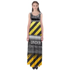 Under Construction Sign Iron Line Black Yellow Cross Empire Waist Maxi Dress by Mariart