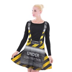 Under Construction Sign Iron Line Black Yellow Cross Suspender Skater Skirt