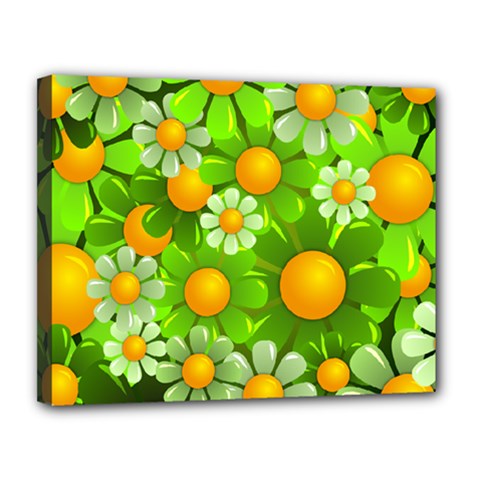 Sunflower Flower Floral Green Yellow Canvas 14  X 11  by Mariart