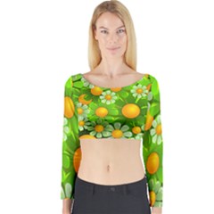 Sunflower Flower Floral Green Yellow Long Sleeve Crop Top by Mariart