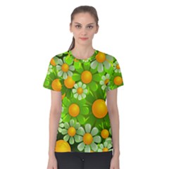 Sunflower Flower Floral Green Yellow Women s Cotton Tee