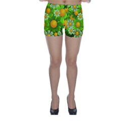 Sunflower Flower Floral Green Yellow Skinny Shorts by Mariart