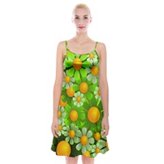 Sunflower Flower Floral Green Yellow Spaghetti Strap Velvet Dress