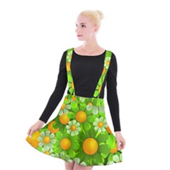 Sunflower Flower Floral Green Yellow Suspender Skater Skirt by Mariart