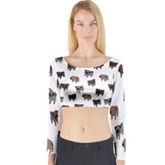 Pug Dog Pattern Long Sleeve Crop Top by Valentinaart