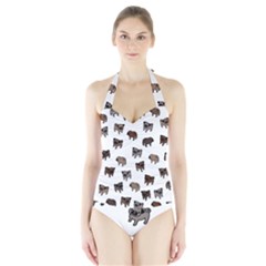 Pug Dog Pattern Halter Swimsuit by Valentinaart