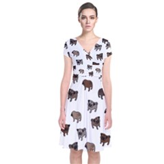 Pug Dog Pattern Short Sleeve Front Wrap Dress by Valentinaart