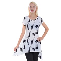 Black Cats Pattern Short Sleeve Side Drop Tunic by Valentinaart