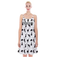 Black Cats Pattern Spaghetti Strap Velvet Dress