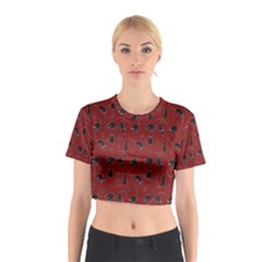 Black Cats And Witch Symbols Pattern Cotton Crop Top by Valentinaart