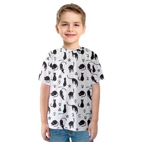 Black Cats And Witch Symbols Pattern Kids  Sport Mesh Tee by Valentinaart