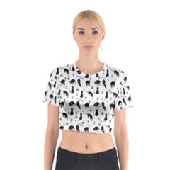 Black Cats And Witch Symbols Pattern Cotton Crop Top by Valentinaart