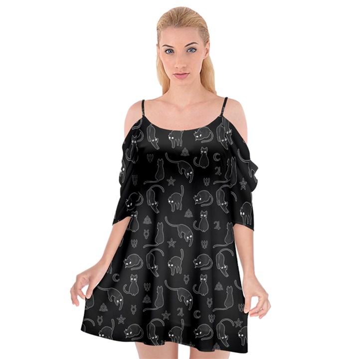 Black cats and witch symbols pattern Cutout Spaghetti Strap Chiffon Dress