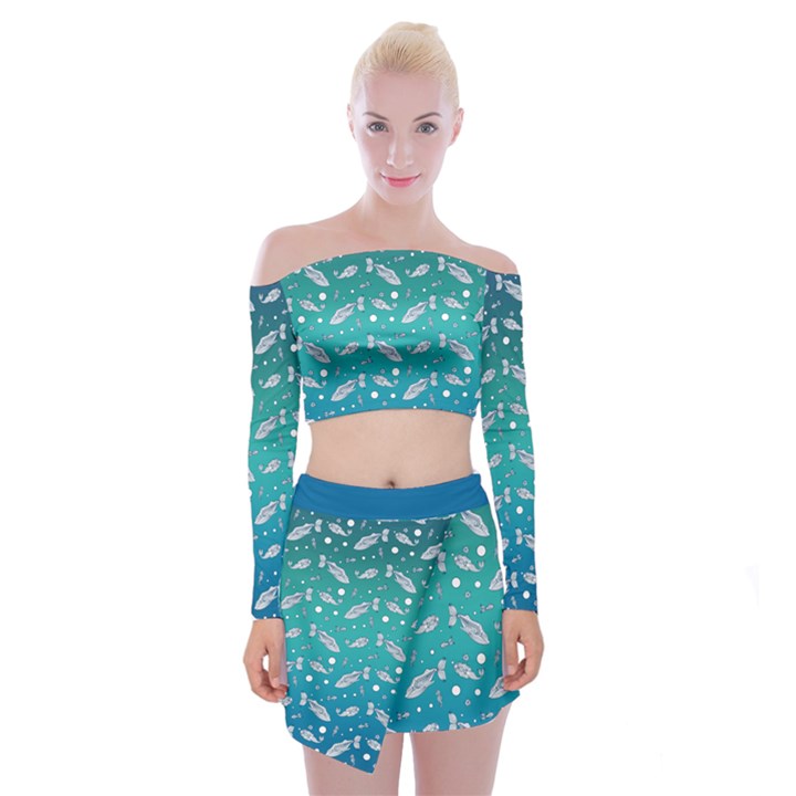 Under The Sea Paisley Off Shoulder Top with Skirt Set