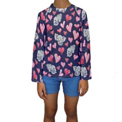 Elephant Lover Hearts Elephants Kids  Long Sleeve Swimwear by BubbSnugg