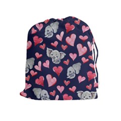 Elephant Lover Hearts Elephants Drawstring Pouch (xl) by BubbSnugg