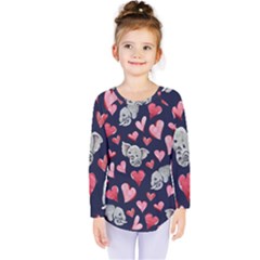 Elephant Lover Hearts Elephants Kids  Long Sleeve Tee