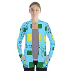 Squares On A Blue Background      Women s Open Front Pockets Cardigan by LalyLauraFLM