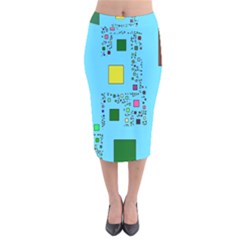 Squares On A Blue Background              Velvet Pencil Skirt by LalyLauraFLM