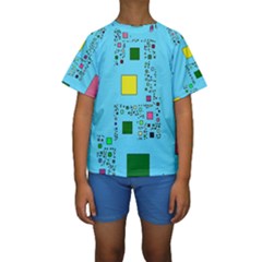 Squares On A Blue Background             Kid s Short Sleeve Swimwear by LalyLauraFLM