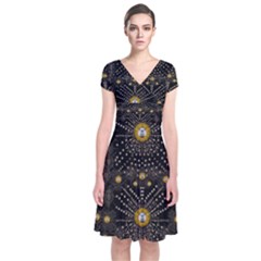 Lace Of Pearls In The Earth Galaxy Pop Art Short Sleeve Front Wrap Dress