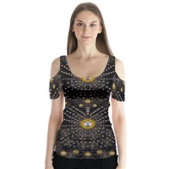 Lace Of Pearls In The Earth Galaxy Pop Art Butterfly Sleeve Cutout Tee 