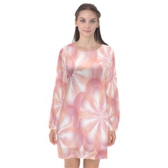 Purple Pink Abstract Flowers Long Sleeve Chiffon Shift Dress 