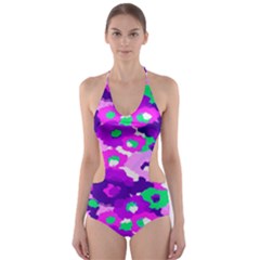 Violet Blossoms Cut-out One Piece Swimsuit