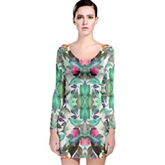 Birds In Rainforest Long Sleeve Velvet Bodycon Dress