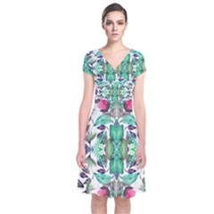 Birds In Rainforest Short Sleeve Front Wrap Dress