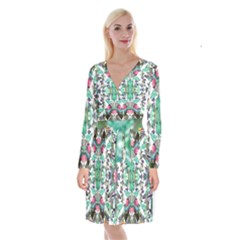 Birds In Rainforest Long Sleeve Velvet Front Wrap Dress