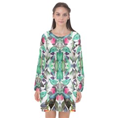 Birds In Rainforest Long Sleeve Chiffon Shift Dress 