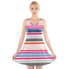 Stripes Print Designs 5 V-neck Sleeveless Skater Dress