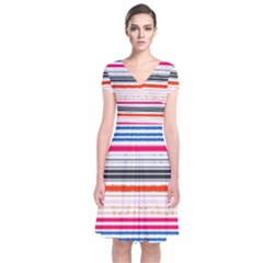 Stripes Print Designs 5 Short Sleeve Front Wrap Dress