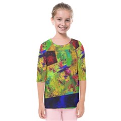 Green Paint         Kids  Quarter Sleeve Raglan Tee