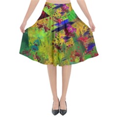 Green Paint          Flared Midi Skirt